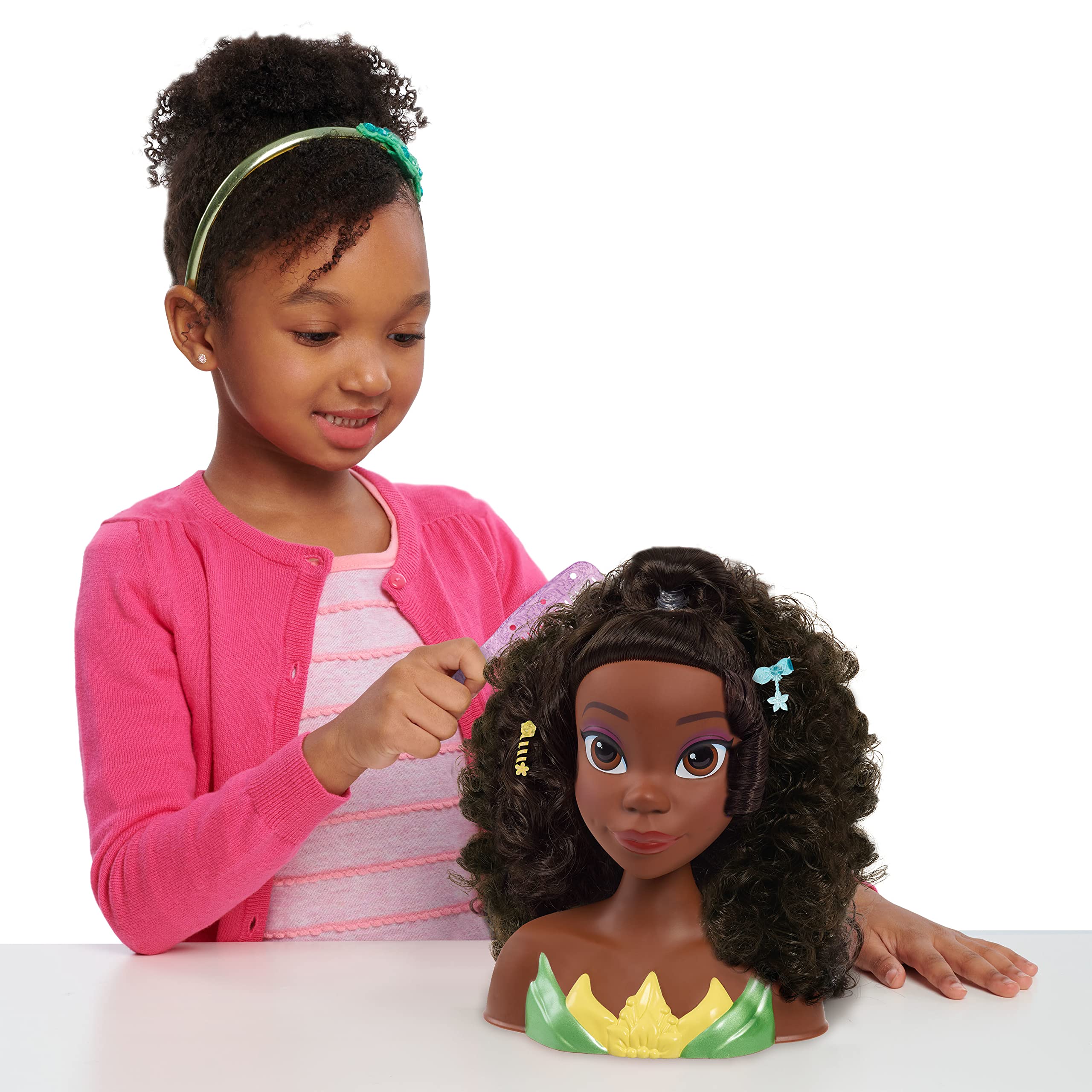 Disney Princess Tiana Styling Head, 18-Pieces, Pretend Play, Officially Licensed Kids Toys for Ages 3 Up, Gifts and Presents by Just Play