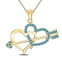 Valentine Day Special 14k Yellow Gold Plated Alloy 0.15 Ct Blue Topaz Double Heart with Arrow Pendant Necklace with 18'' Chain