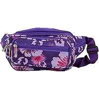 Womens Canvas Style Travel/Holiday Bum Bag/Waist Bag with Floral Design - Purple