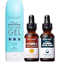 Ebanel Bundle of Gentle Exfoliating Face Scrub Peeling Gel 4.12 Oz, Hyaluronic Acid Serum, and 20% Vitamin C Serum