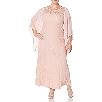 S.L. Fashions Women's Plus Size All Over Lace Gown with Chiffon Sleeves