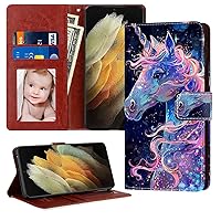 Phone Wallet Case Compatible with Samsung Galaxy A11 Unicorn Horse Wrist Strap Standable Kickstand PU Leather Card Holder Wallet Case for Women.