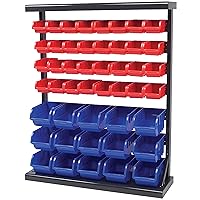Performance Tool W5193 Half Bulk Bin Storage Rack with 32 Large and Small Bins for Easy Garage Organization of Tools, Parts, Hardware, and More, Red and Blue