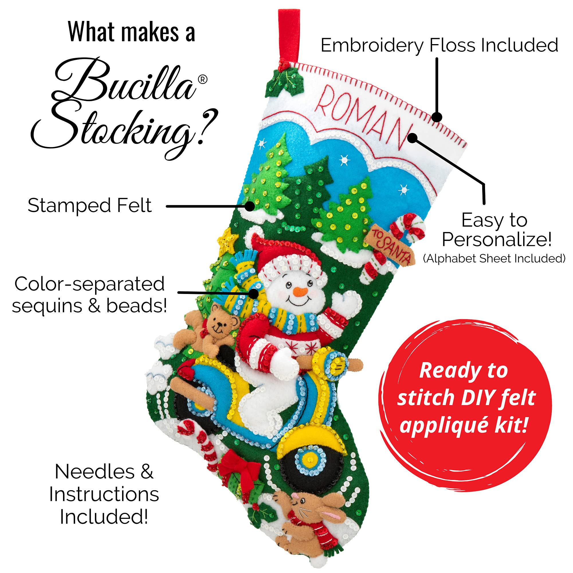 Bucilla Felt Applique Christmas Stocking Kit, 18