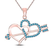 Valentine Day Special 14k Rose Gold Plated Alloy 0.15 Ct Blue Topaz Double Heart with Arrow Pendant Necklace with 18'' Chain