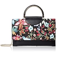 Mellow World Women's Primerose Hb27228, Vegan Leather Flower Pat Cb with Top Handle, Mag Snap Closure, Black, One Size