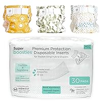 Super Boosties 30ct + Honest Hybrid Cloth Diaper Cover with Pocket-Sling, Large (22-40 lbs), Stops Nighttime Leaks, Boosties Disposable Diaper Inserts, Honest Cotton Muslin Covers, 3 Pack, Starter Kit
