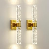 Gold Wall Sconces Set of Two Modern Crystal Sconces Wall Lighting LED Bathroom Vanity Light Fixtures 18 Inch 4000K Vertical and Horizontal Wall Mounted Sconces for Bedroom Living Room