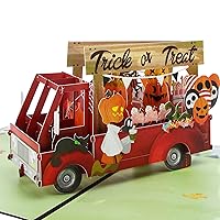 Ribbli Halloween Pop Up Card - 3D Greeting Card, Trick or Treat Card, Pumpkin Truck Card, Happy Halloween Card for Kids Grandson Granddaughter Boyfriend Son Daughter, with Envelope