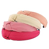 4 Pack Knotted Wide Headbands for Women Girls Cute Head Wrap in Solid Color Non-slip Hair Accessories