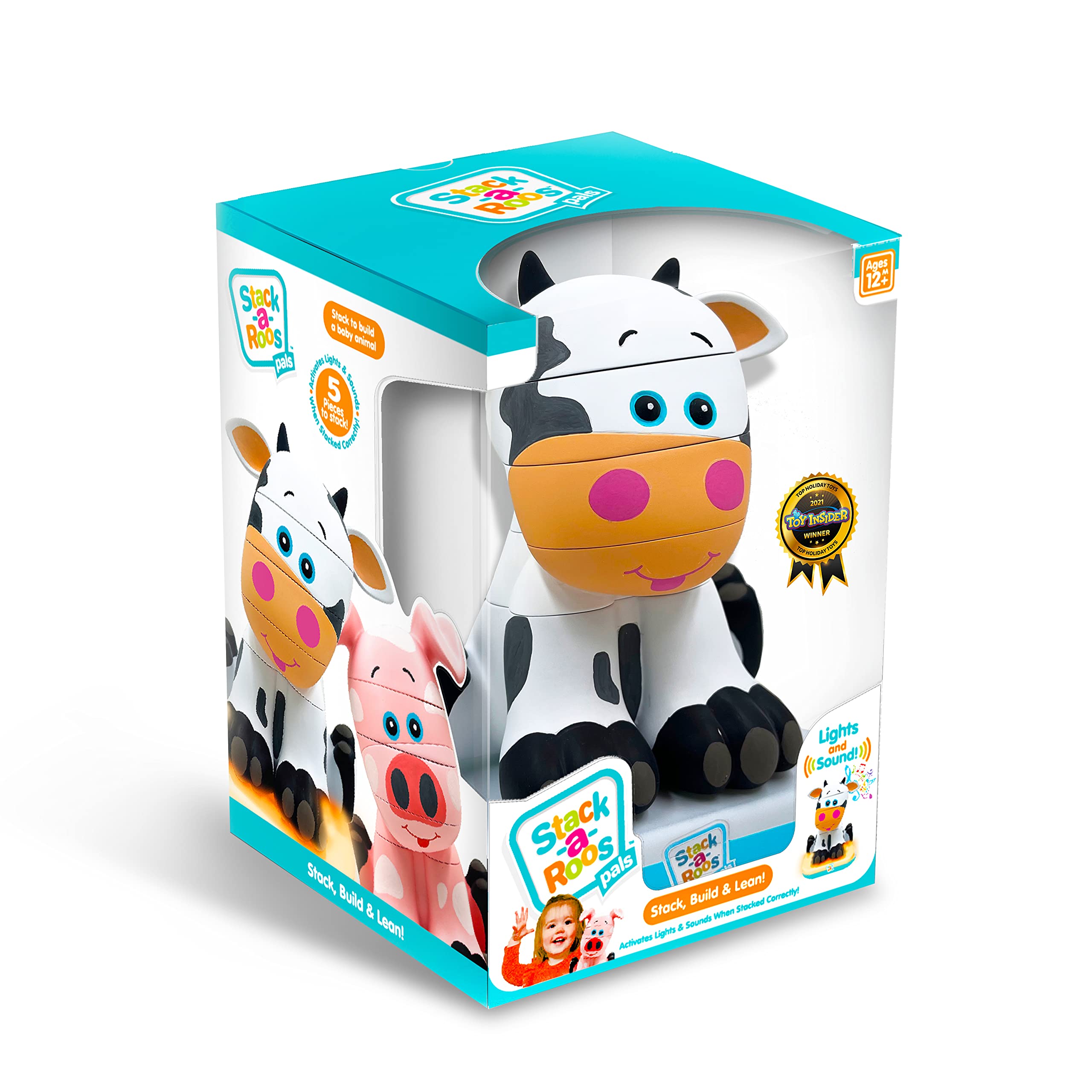 Stack-a-Roos Baby Cow by Salus Brands - Animal Stacking Toy, Educational Early Learning Toy for Infants Babies Toddlers, Age 12+ Months - Great Baby Gifts
