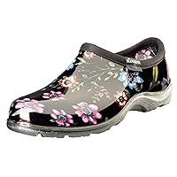 Sloggers Waterproof Garden Shoe for Women – Outdoor Slip-On Rain and Garden Clogs with Premium Comfort Support Insole, (Ditsy Spring Black), (Size 9)