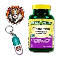 Spring Valley Cinnamon Capsules 1000mg, 400 Count Bundle with Exclusive Keychain Pill Holder & Sticker (3 Items)