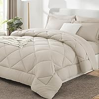 CozyLux Twin Bed in a Bag Comforter Sets with Comforter and Sheets 5 Pieces for Girls and Boys Beige All Season Bedding Sets with Comforter, Pillow Sham, Flat Sheet, Fitted Sheet and Pillowcase