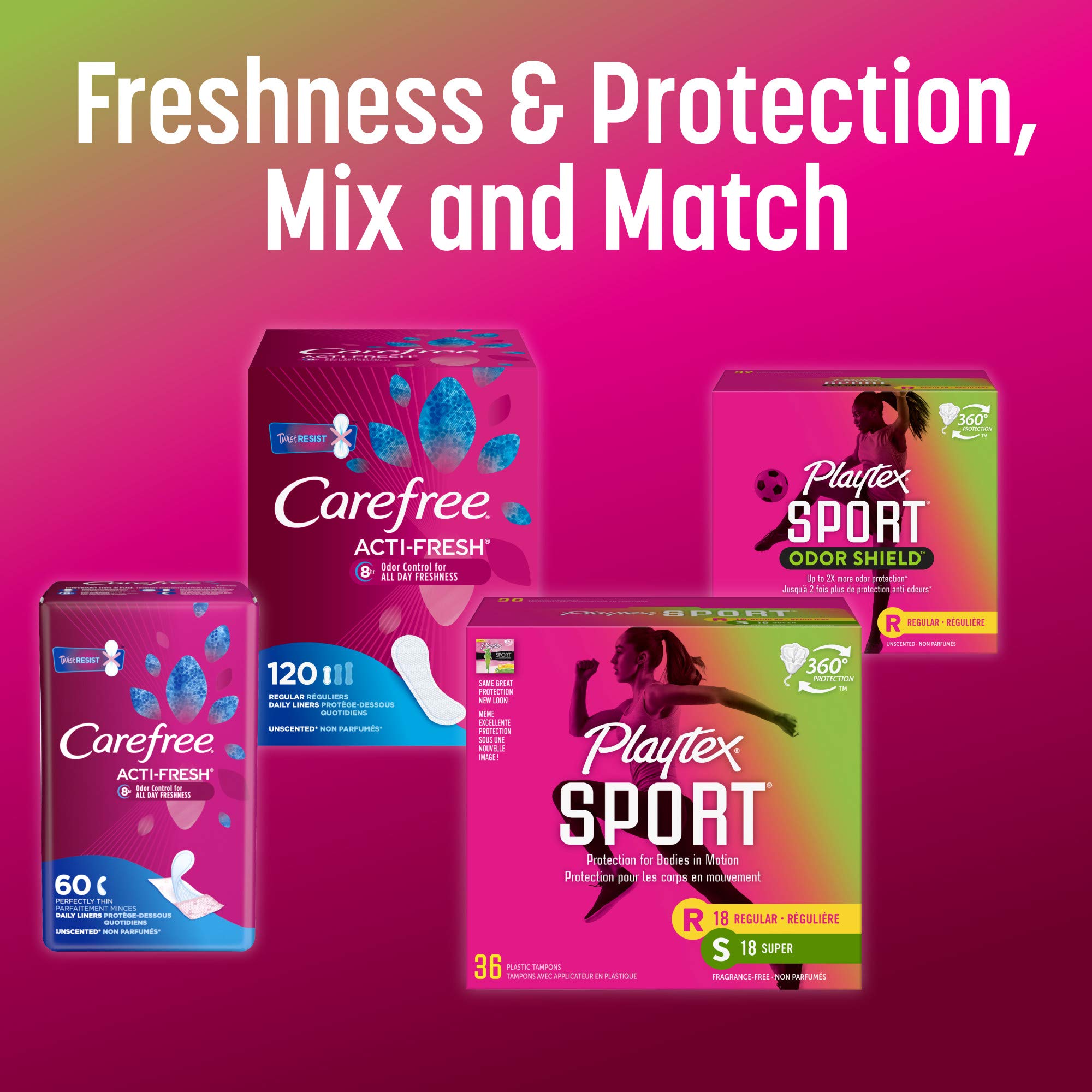 Playtex Sport Tampons, Regular Absorbency, Fragrance-Free - 48ct (Packaging May Vary)