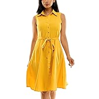 Sharagano Womens Sleeveless Button Front Shirt Dress with Sweep, Golden Rod, 12