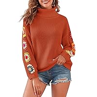 ZAFUL Flower Turtleneck Sweater for Women Crochet Regan Sleeve Sweaters Trendy Pullover Knitwear