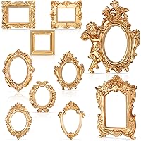 10 Pcs Vintage Resin Picture Frame Antique Vintage Collage Photo Frame Mini Oval Rectangle Wall Hanging Frames for DIY Jewelry Display Home Decor, Without Glass or Backing (Gold)
