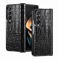 Personalized Slim Business Crocodile Pattern Folding PU Phone Case Compatible with Samsung Galaxy Z Fold3 Fold4 Back Cover. Luxury Edge Reinforced Bumper(Black,Z Fold4)