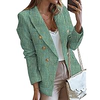 Happy Sailed Womens Tweed Blazers Casual Long Sleeve Double Breasted Open Front Blazer Jackets Work Suits