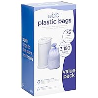 Ubbi Diaper Pail Plastic Bags, Disposable Baby Waste Bags, 3 Pack, 75 Count, 13-Gallon Bags