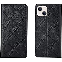 Wallet Case for iPhone 14 Plus, Luxury Genuine Leather Magnetic Wallet Case Standing Feature Card Holder Flip Phone Cover for iPhone 14 Plus 2022,Black