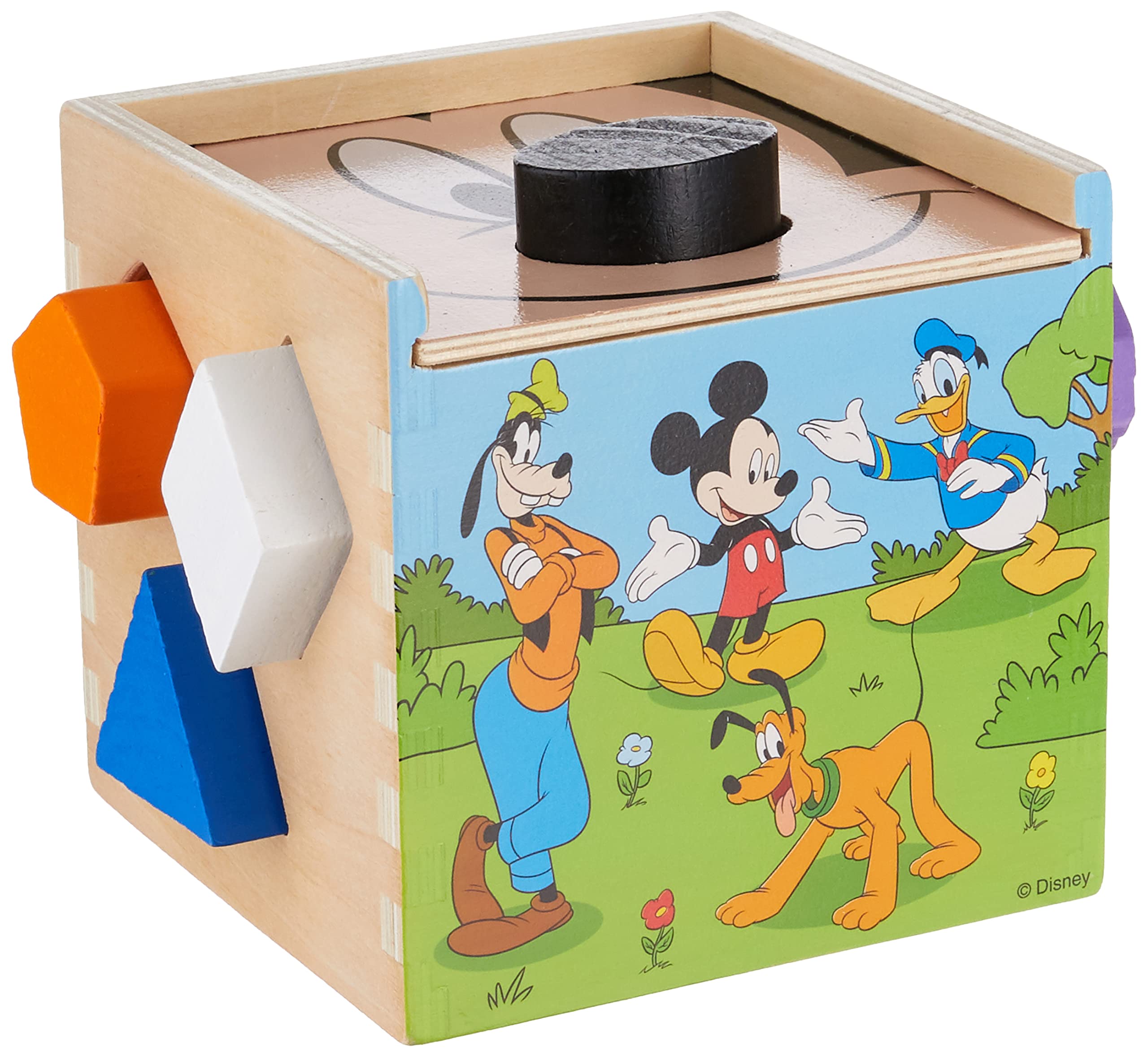 Melissa & Doug Disney Mickey Mouse & Friends Wooden Shape Sorting Cube - Mickey Mouse Toys, Classic Wooden Toys For Babies And Toddlers Ages 2+