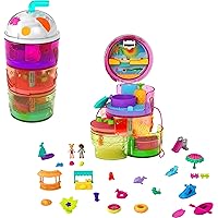 Polly Pocket 2-in-1 Travel Toy Playset, Spin 'N Surprise Smoothie with Micro Polly & Lila Dolls, Plus 25 Accessories