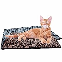 Downtown Pet Supply Thermal Cat Bed - Insulated Cat Mat with Aluminum Film & Sherpa Backing - Washer Safe Faux Fur Cover - Self-Warming Nap - Connectable, Regular - Animal Print Beige - 22 x 19in