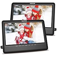 WONNIE 10.5'' Car DVD Player Dual Portable DVD Players for Headrest with 5 Hours Rechargeable Battery, Two Mounting Brackets, Support USB/SD/Sync TV,Last Memory, AV Out & in (1 Player+1 Monitor)