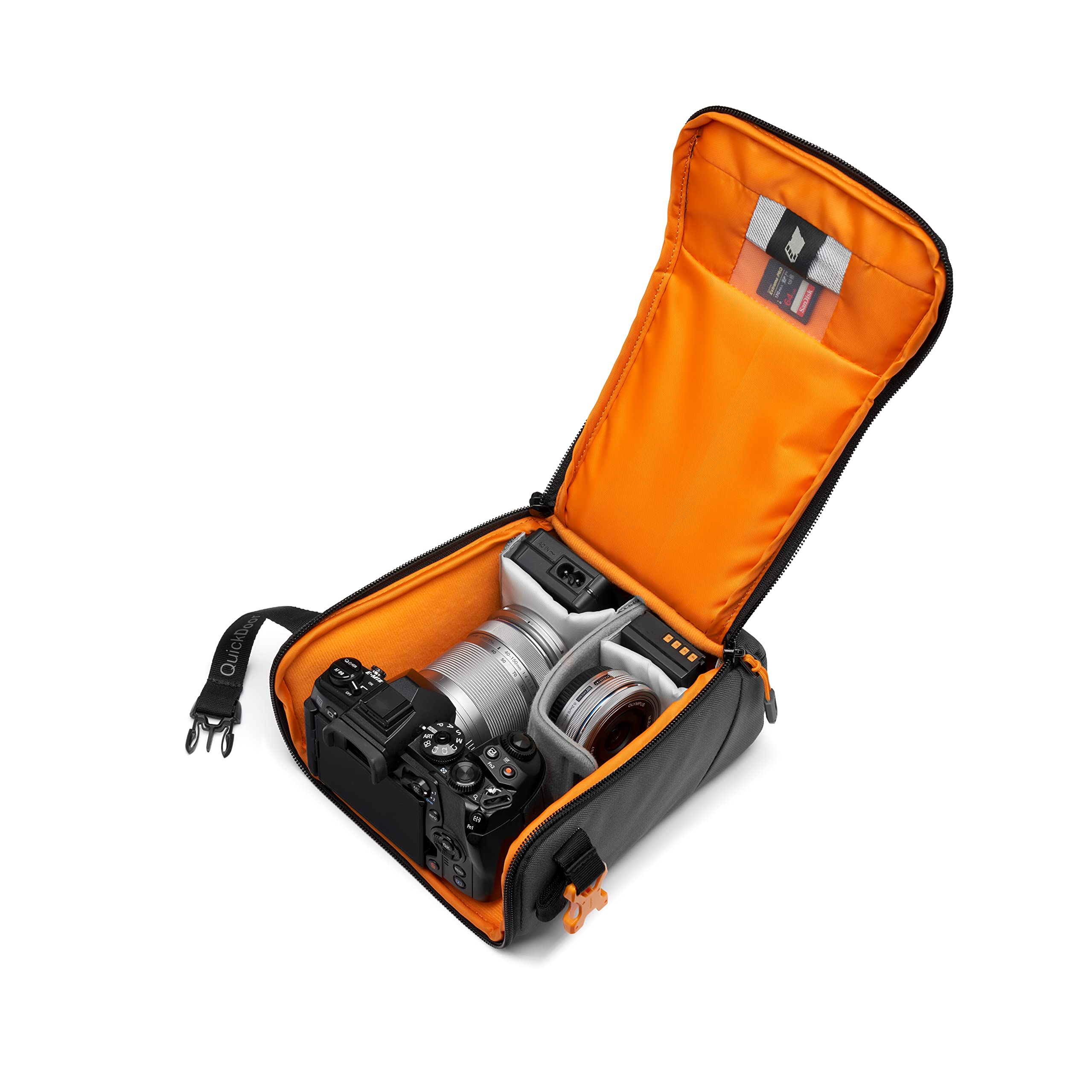 Lowepro GearUp Creator Box Medium II, Mirrorless and DSLR Camera Bag, Camera Case with QuickDoor Access, Made with Recycled Fabric, Orange Padded Interior Dividers, Grey
