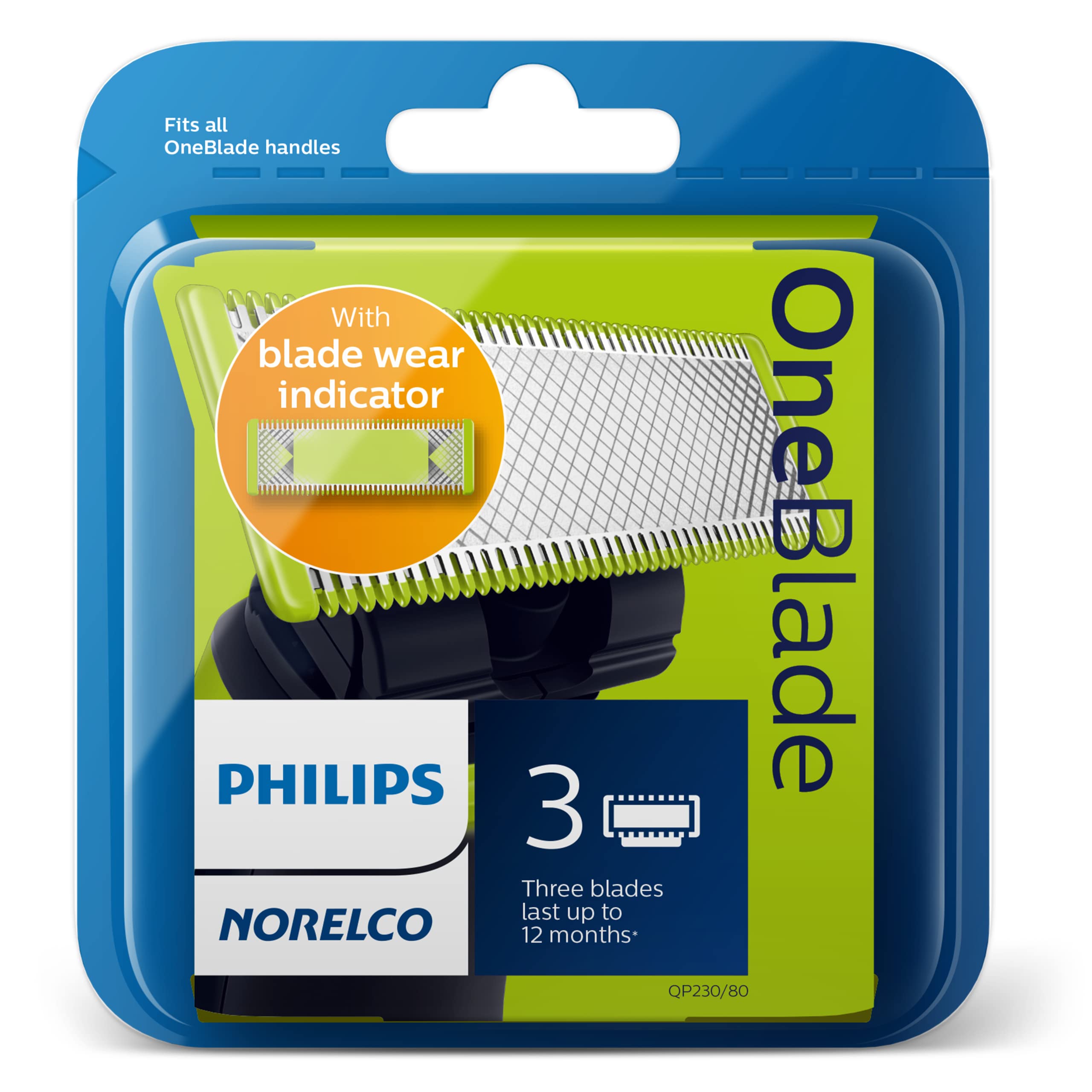 Philips Norelco Genuine OneBlade Replacement Blades, 3 Count, QP230/80