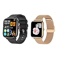 KALINCO 2 Pack Smart Watch Bundle: P96 Black, P22 Rose with Heart Rate, Blood Pressure and Blood Oxygen Monitoring