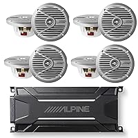 Alpine KTA-30FW 4-Channel Weather Resistant Tough Power Pack Amplifier & (4) SPS-M601 6.5” Coaxial 2-Way Marine Speaker with Silver Grilles