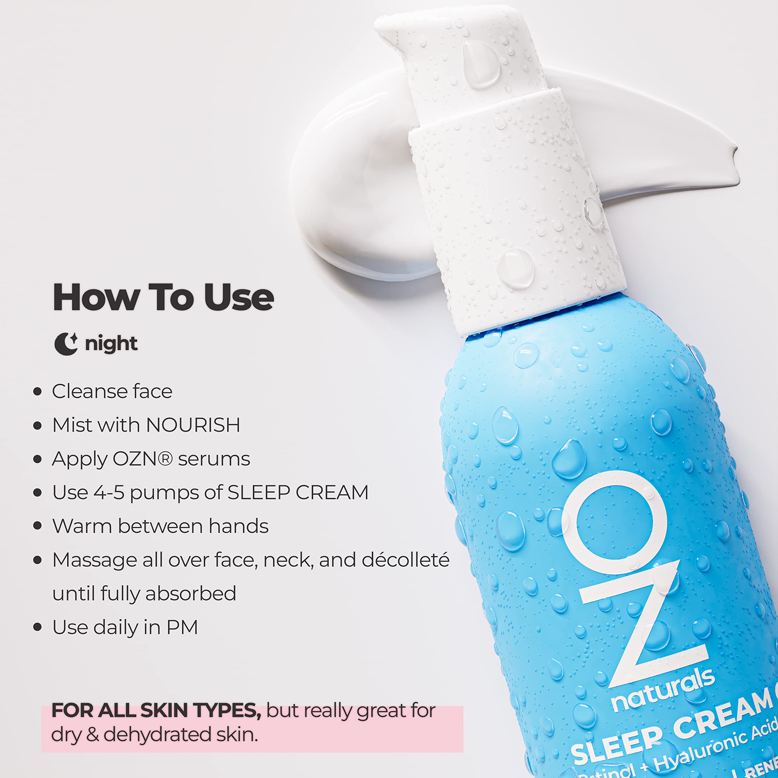 OZNaturals SLEEP CREAM: Retinol Moisturizer + Hyaluronic Acid + Nourishing Shea Butter Works to Deeply Moisurize and Reduce Fine Lines and Sun Spots - Nightly Skin Care Routine / (3 oz)