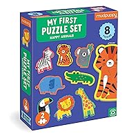 Mudpuppy Happy Animals – My First 2-Piece Puzzle Includes 8 Popular Animal Shaped Puzzles with Pattern Shape and Color Recognition for Children Ages 2-4