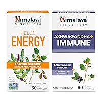 Hello Energy with Ashwagandha for Adrenal Support & Daily Energy and & Ashwagandha +Immune with Vitamin C for Active Immune Support, 60 Capsules Each - Bundle