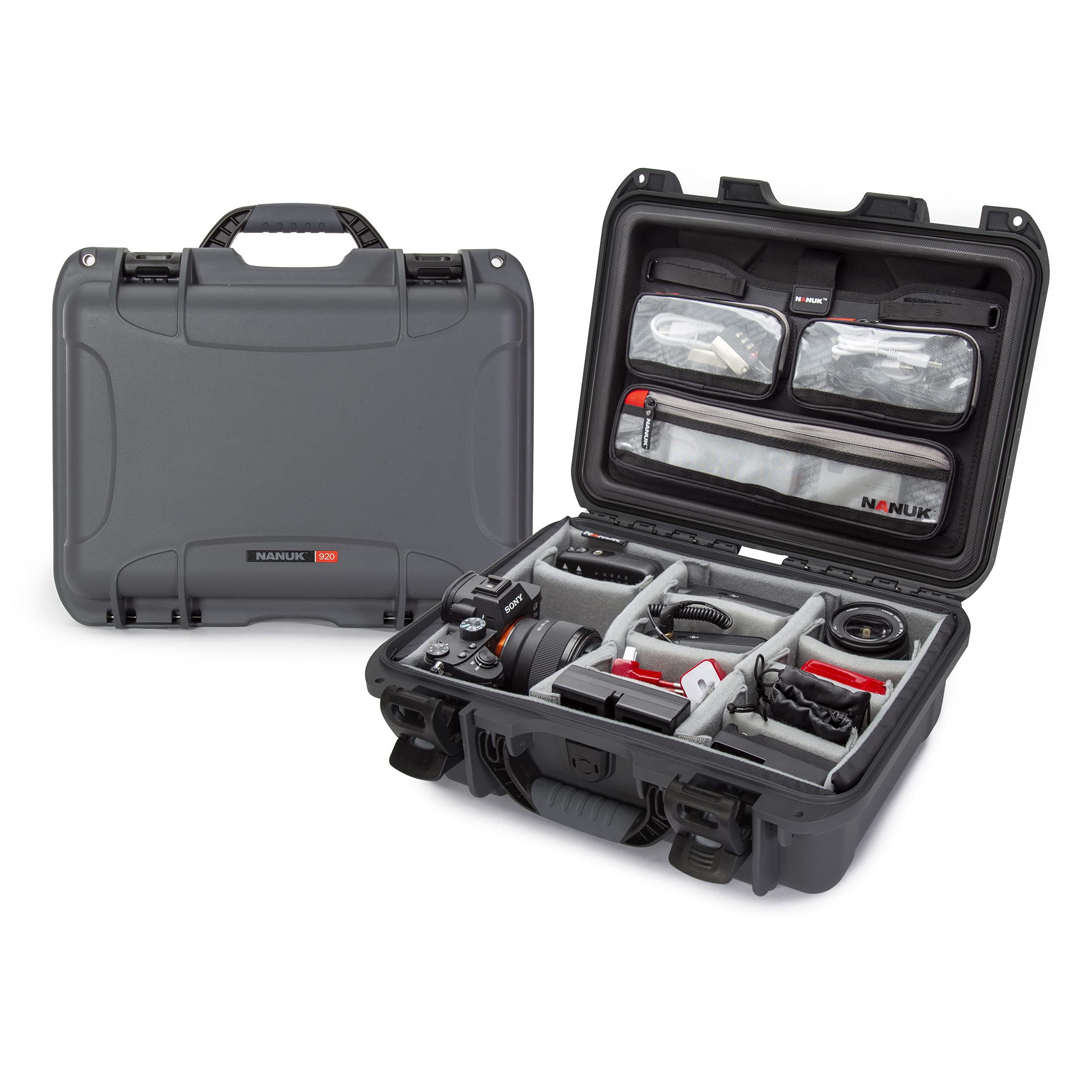 Nanuk 920 Waterproof Hard Case with Lid Organizer and Padded Divider - Graphite