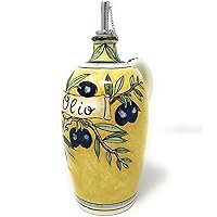 Italian Ceramic Art Pottery Oil Cruet Bottle Hand Painted Decorated Olives Made in ITALY Tuscan