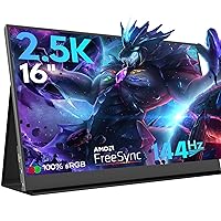 16'' 2.5K 144Hz Portable Gaming Monitor for Laptop, 2560P×1440P IPS Screen with HDR, 1000:1 FreeSync, Ultra Slim & Eye Care,Travel Monitor External Screen for Laptop, PC, PS5, Mac, Xbox
