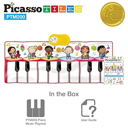 PicassoTiles PTM200 Portable Large Piano Keyboard Educational Musical Playmat w/ 17-Key, 6 Musical Instruments, 7 Demo Songs, Built-in Speaker, Record & Playback for Toddlers and Kids
