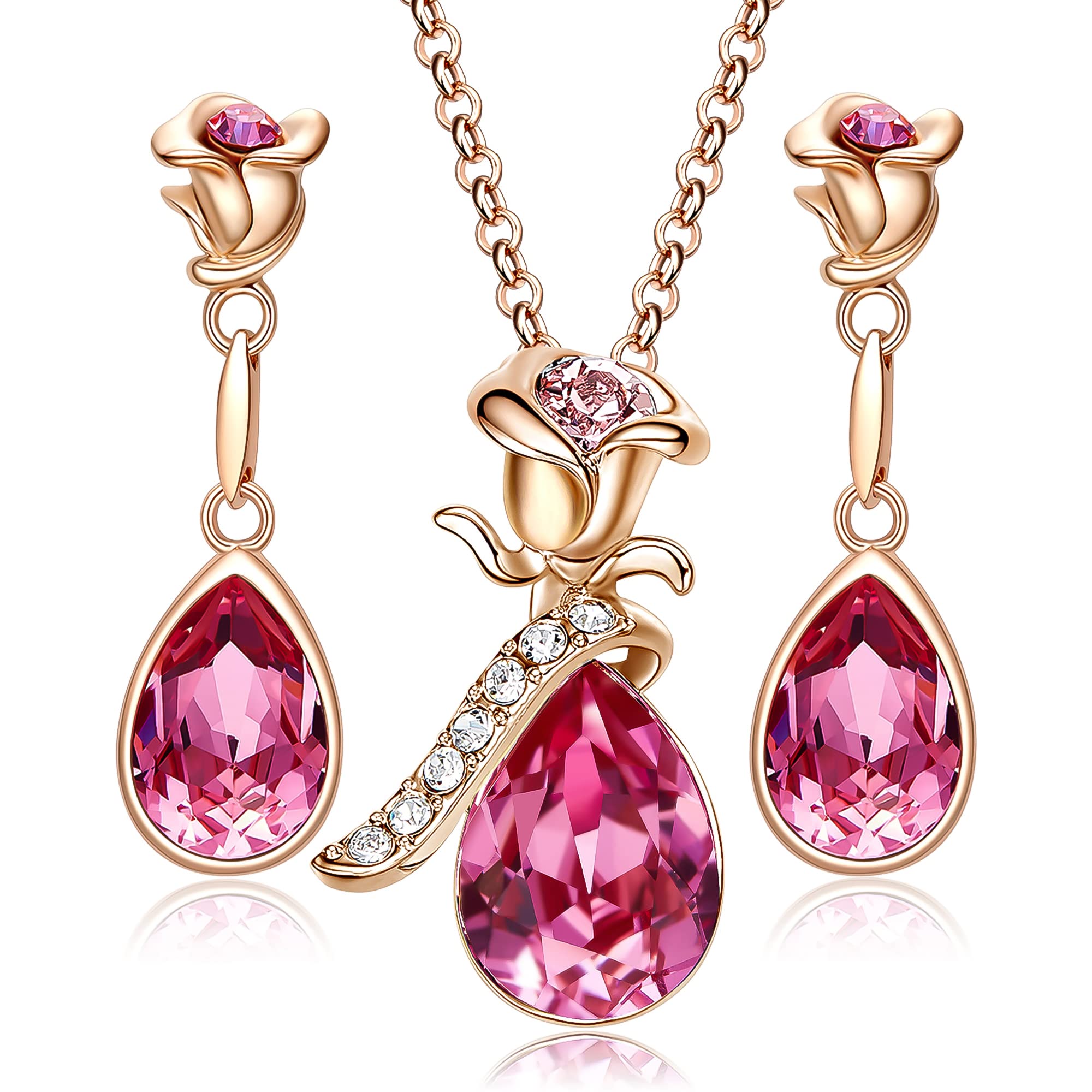 CDE Jewelry Sets for Women Rose Gold Jewelry Embellished with Crystal from Austria Christmas Mothers Day Valentine's Day Jewelry Gifts Necklace and Earrings Set for Mom Wife