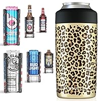 Frost Buddy Universal Can Cooler - Fits all - Stainless Steel Can Cooler for 12 oz & 16 oz Regular or Slim Cans & Bottles - Stainless Steel (Leopard)