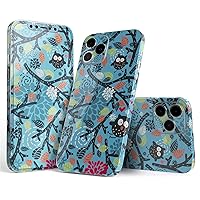 Full Body Skin Decal Wrap Kit Compatible with iPhone SE (2020) - Blue and Black Branches with Abstract Big Eyed Owls