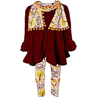 Boutique Clothing Girls Fall Pumpkin Halloween Thanksgiving Scarf Outfit 3-pc Set