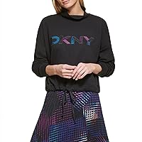 DKNY Women's Logo Mock Neck Sequin Sportswear Sweatshirt