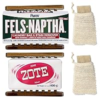 Fels Naptha & ZOTE Laundry Bar Bundles Includes 5oz Fels-Naptha, 14oz ZOTE Pink, 2 Bamboo Holders, 2 Sisal Bags, DIY Detergent Recipe & Cleaning Hacks by FOXTAIL COLLECTIVE