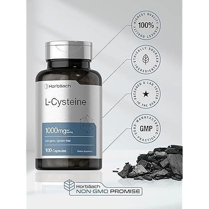 L Cysteine 1000mg | 100 Powder Capsules | Non-GMO, Gluten Free Supplement | by Horbaach