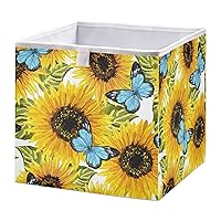 Sunflowers Blue Butterflies Cube Storage Bin Foldable Storage Cubes Waterproof Toy Basket for Cube Organizer Bins for Toys Closet Kids Nursery Boys Girls Clothes Book - 11.02x11.02x11.02 IN