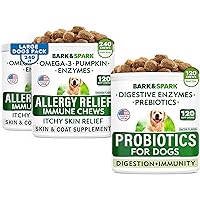 Allergy Relief + Probiotics & Digestive Enzymes for Dog - Allergies & Itchy Skin + Gut Health - Pet Diarrhea Gas Treatment, Upset Stomach Relief Pills, Digestion Health Prebiotic Supplement